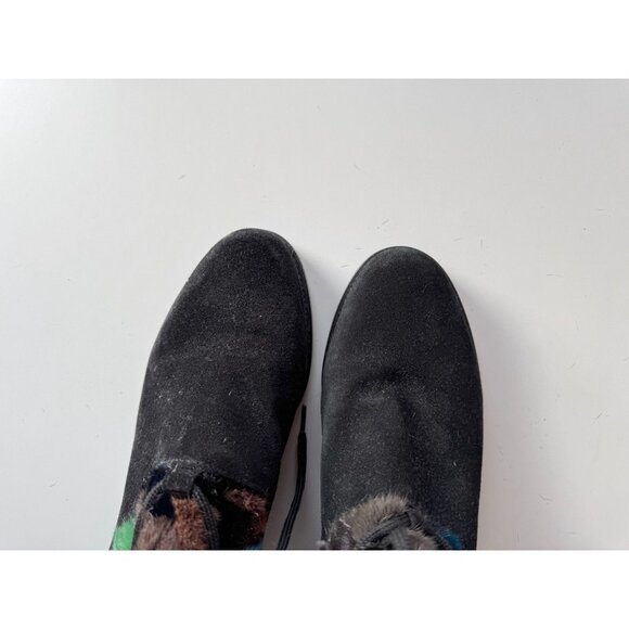 STUART WEITZMAN Black Suede Rainbow Rabbit Fur Trim Combat Boots, Size 8 - Picture 6 of 15